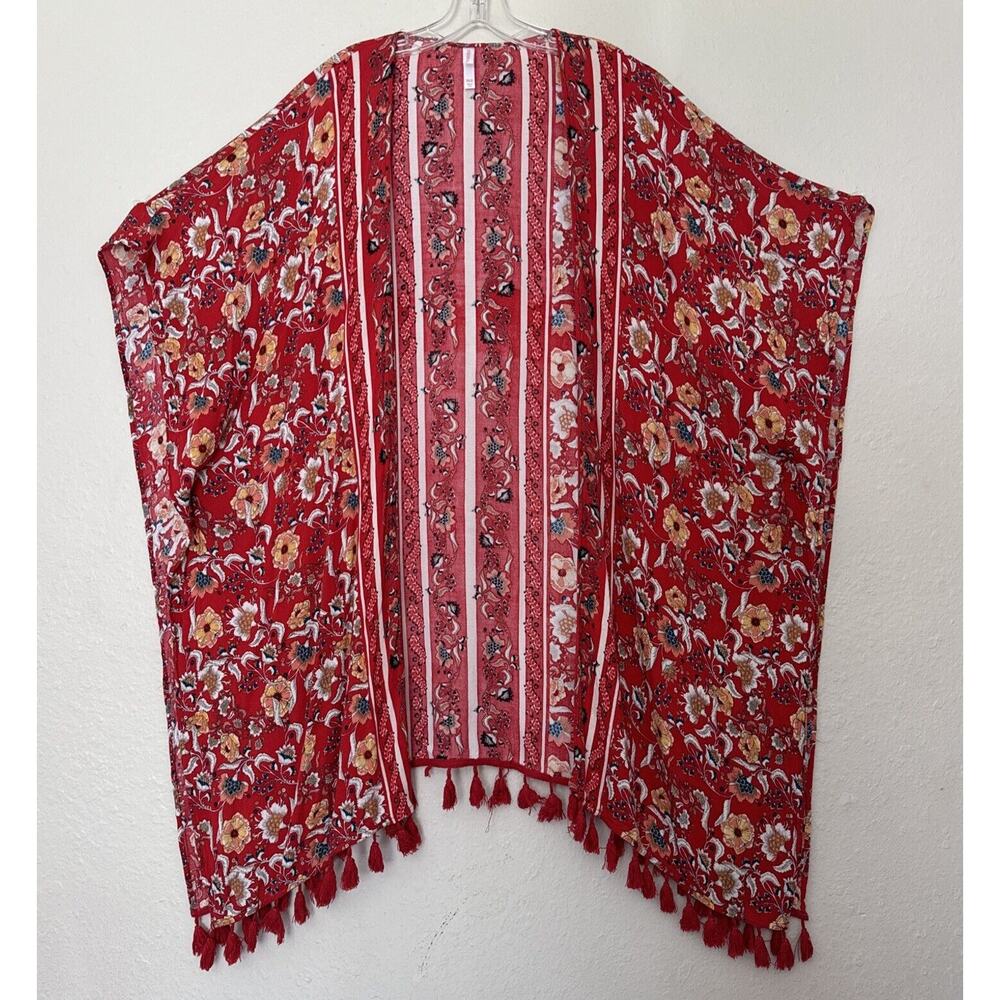 Women’s print fringed Duster Cardigan long sleeve open Front size XS Oversized